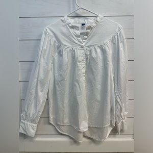 Old Navy White Puff Sleeve Henley Blouse Size Large